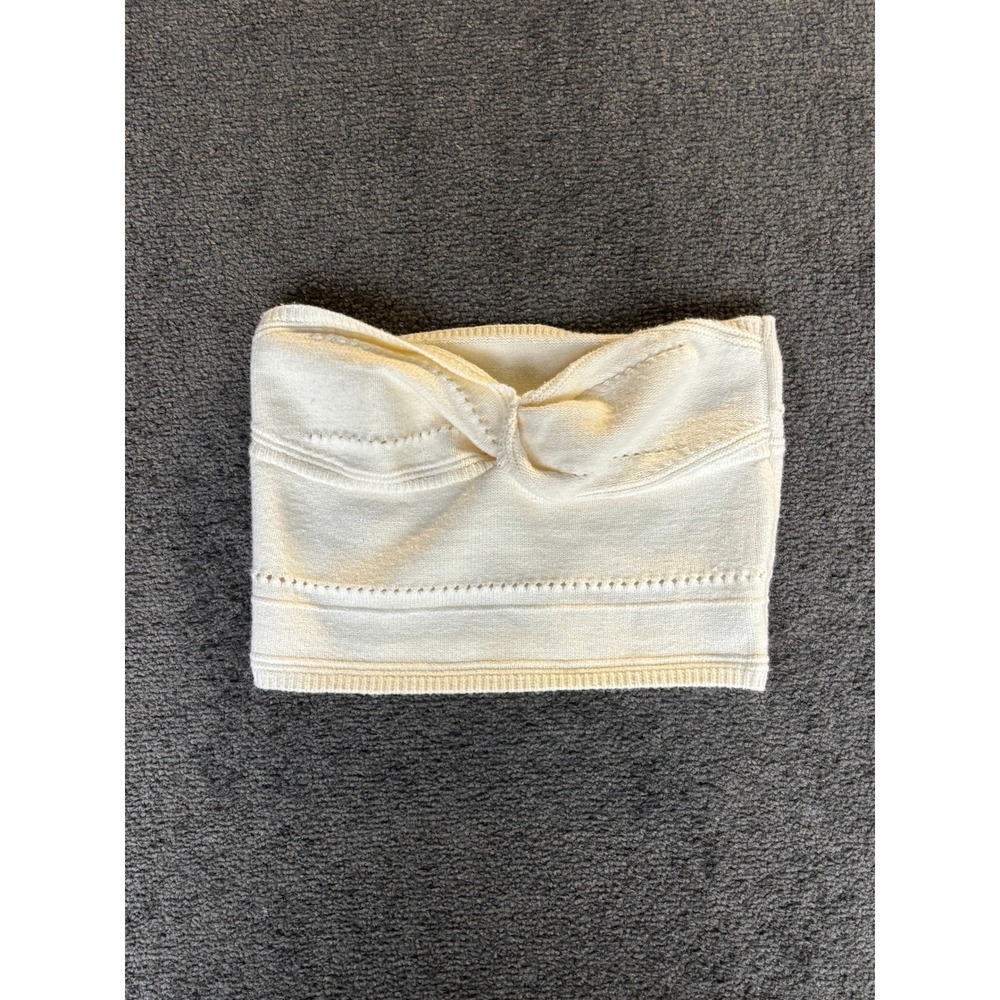COMMENSE‎ Cream Knit Twisted Bandeau Top Size M Acrylic